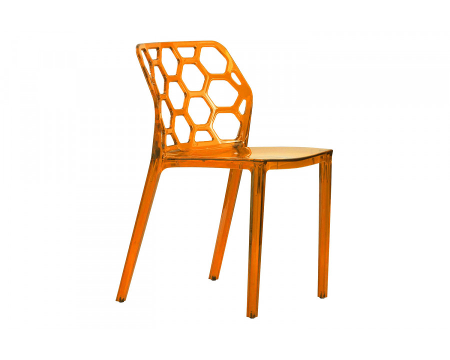 LeisureMod Dynamic Modern Honeycomb Design Dining Side Chair - Transparent/Orange