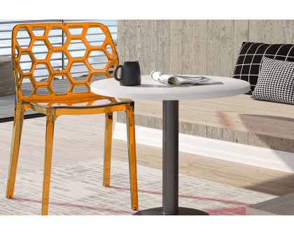 LeisureMod Dynamic Modern Honeycomb Design Dining Side Chair - Transparent/Orange