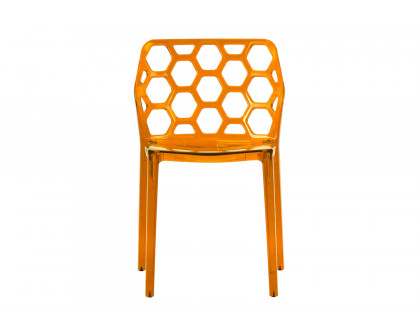 LeisureMod Dynamic Modern Honeycomb Design Dining Side Chair - Transparent/Orange