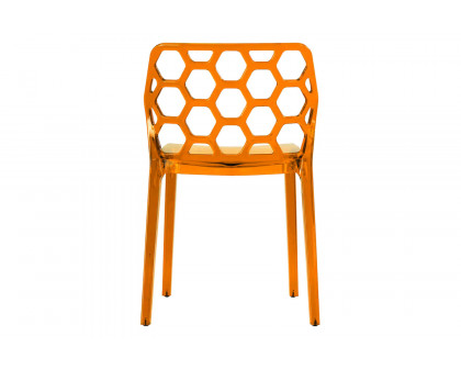 LeisureMod Dynamic Modern Honeycomb Design Dining Side Chair - Transparent/Orange