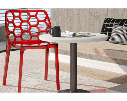 LeisureMod Dynamic Modern Honeycomb Design Dining Side Chair - Red