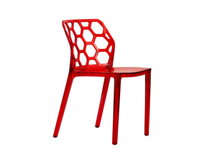 LeisureMod Dynamic Modern Honeycomb Design Dining Side Chair - Red