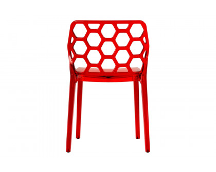 LeisureMod Dynamic Modern Honeycomb Design Dining Side Chair - Red