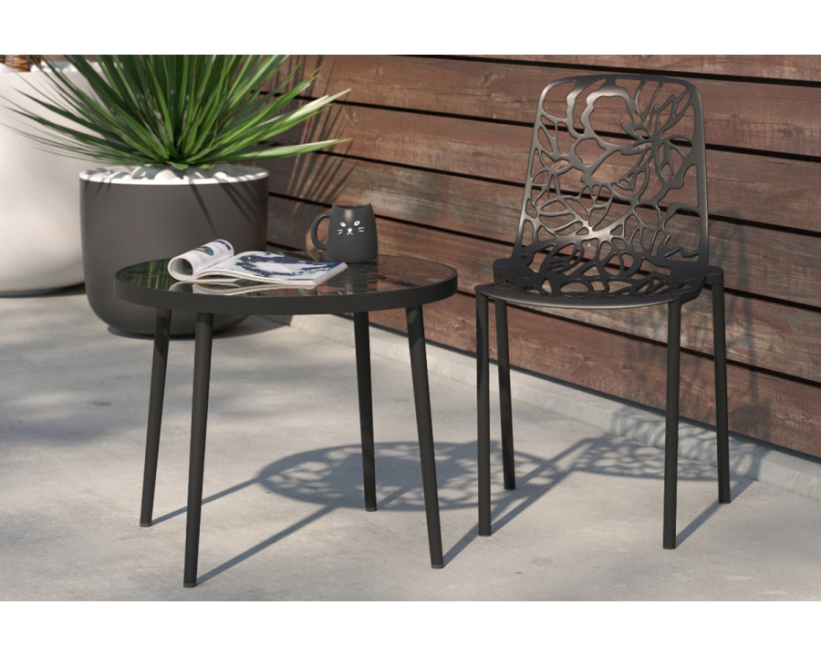 LeisureMod Devon Modern Flower Design Outdoor Aluminum Dining Chair