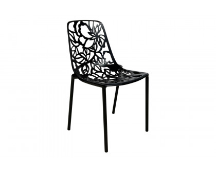 LeisureMod Devon Modern Flower Design Outdoor Aluminum Dining Chair