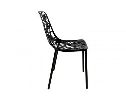 LeisureMod Devon Modern Flower Design Outdoor Aluminum Dining Chair - Black