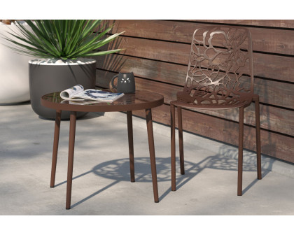 LeisureMod Devon Modern Flower Design Outdoor Aluminum Dining Chair - Brown