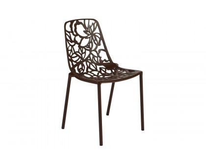 LeisureMod Devon Modern Flower Design Outdoor Aluminum Dining Chair - Brown