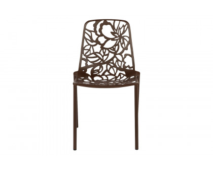 LeisureMod Devon Modern Flower Design Outdoor Aluminum Dining Chair - Brown