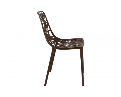 LeisureMod Devon Modern Flower Design Outdoor Aluminum Dining Chair - Brown