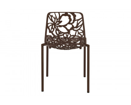 LeisureMod Devon Modern Flower Design Outdoor Aluminum Dining Chair - Brown