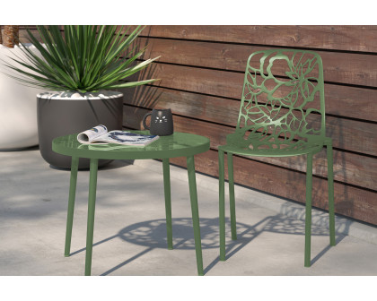 LeisureMod Devon Modern Flower Design Outdoor Aluminum Dining Chair - Khaki Green