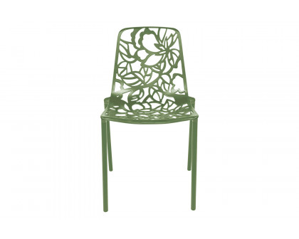 LeisureMod Devon Modern Flower Design Outdoor Aluminum Dining Chair - Khaki Green