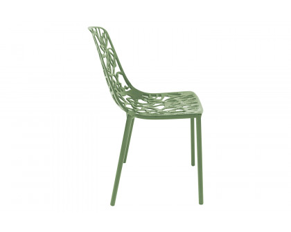 LeisureMod Devon Modern Flower Design Outdoor Aluminum Dining Chair - Khaki Green