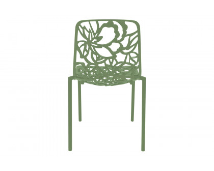 LeisureMod Devon Modern Flower Design Outdoor Aluminum Dining Chair - Khaki Green