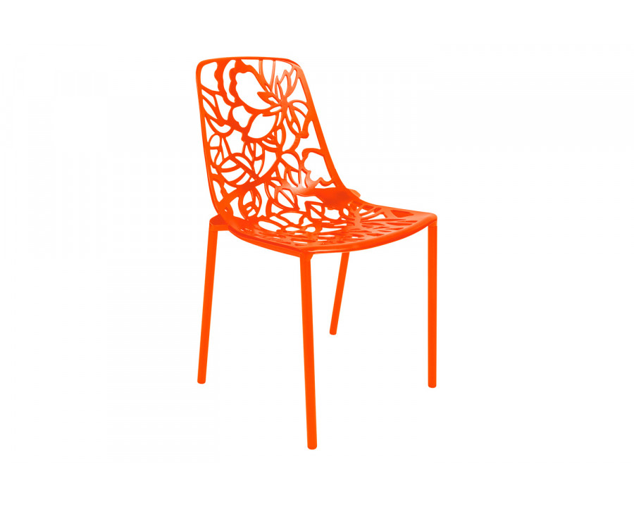 LeisureMod Devon Modern Flower Design Outdoor Aluminum Dining Chair - Orange