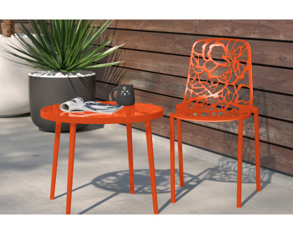 LeisureMod Devon Modern Flower Design Outdoor Aluminum Dining Chair - Orange