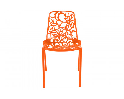 LeisureMod Devon Modern Flower Design Outdoor Aluminum Dining Chair - Orange