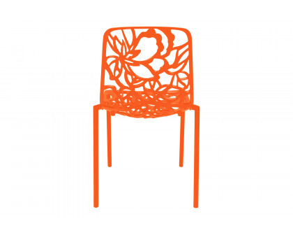 LeisureMod Devon Modern Flower Design Outdoor Aluminum Dining Chair - Orange