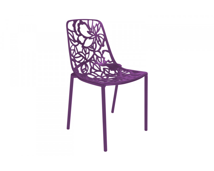 LeisureMod Devon Modern Flower Design Outdoor Aluminum Dining Chair - Purple