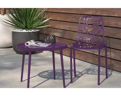 LeisureMod Devon Modern Flower Design Outdoor Aluminum Dining Chair - Purple