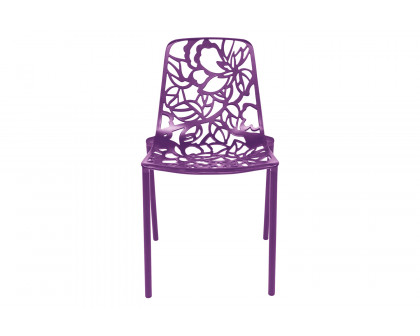 LeisureMod Devon Modern Flower Design Outdoor Aluminum Dining Chair - Purple