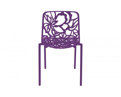 LeisureMod Devon Modern Flower Design Outdoor Aluminum Dining Chair - Purple