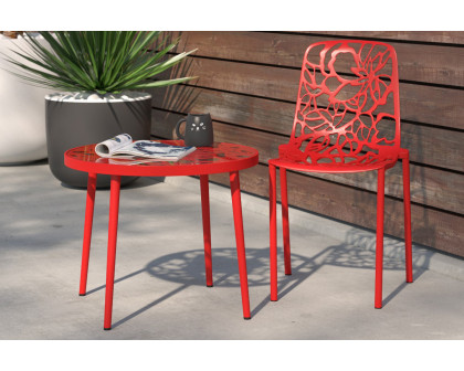 LeisureMod Devon Modern Flower Design Outdoor Aluminum Dining Chair - Red