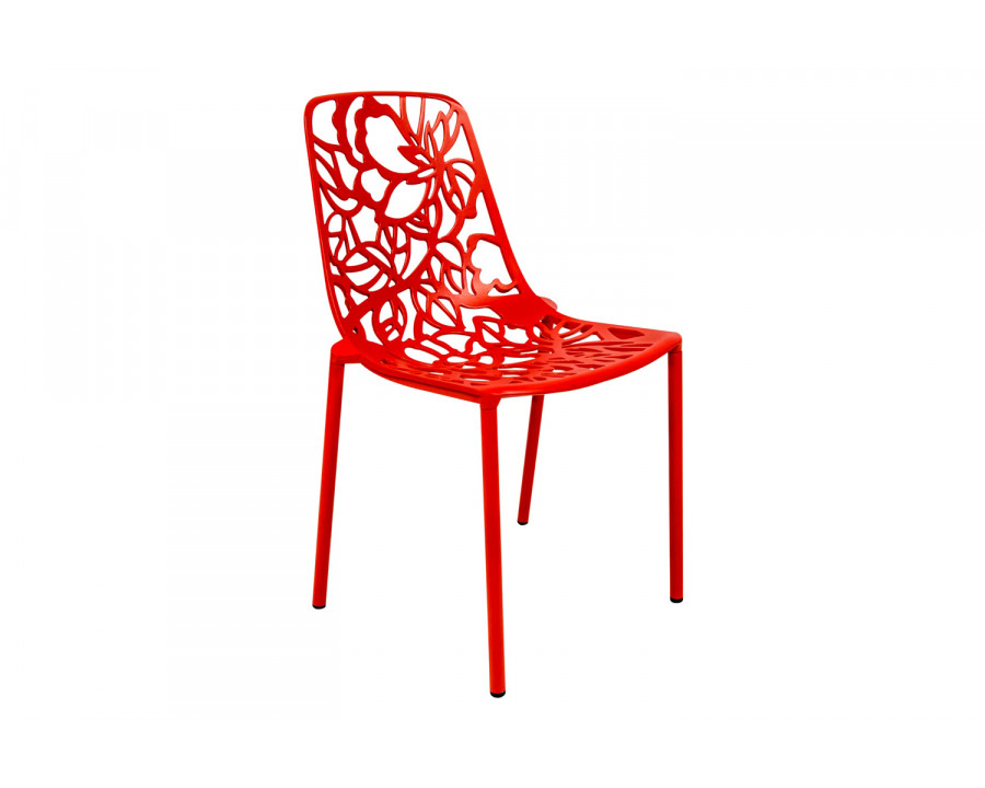 LeisureMod Devon Modern Flower Design Outdoor Aluminum Dining Chair - Red