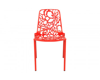 LeisureMod Devon Modern Flower Design Outdoor Aluminum Dining Chair - Red