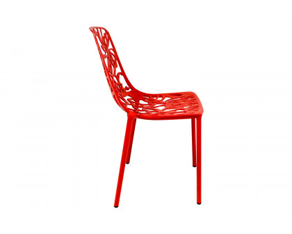 LeisureMod Devon Modern Flower Design Outdoor Aluminum Dining Chair - Red