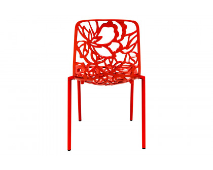 LeisureMod Devon Modern Flower Design Outdoor Aluminum Dining Chair - Red