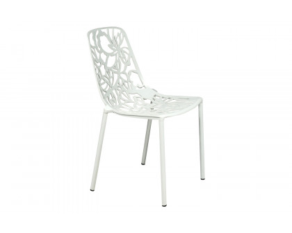 LeisureMod Devon Modern Flower Design Outdoor Aluminum Dining Chair - White