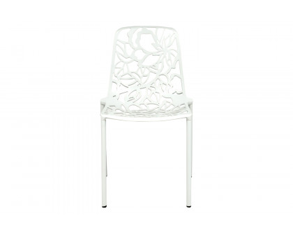 LeisureMod Devon Modern Flower Design Outdoor Aluminum Dining Chair - White