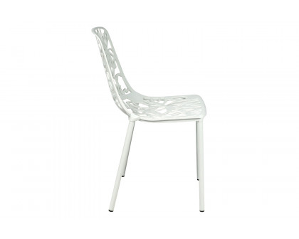 LeisureMod Devon Modern Flower Design Outdoor Aluminum Dining Chair - White