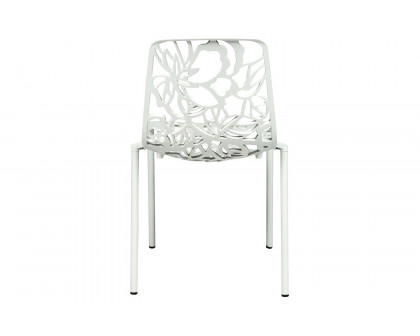 LeisureMod Devon Modern Flower Design Outdoor Aluminum Dining Chair - White