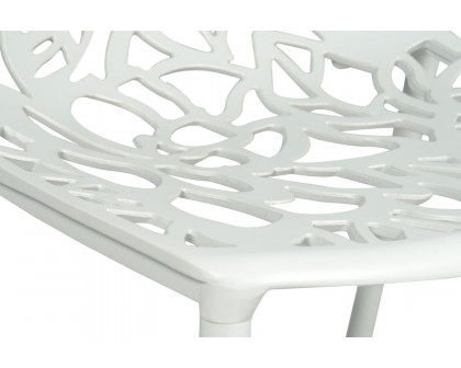 LeisureMod Devon Modern Flower Design Outdoor Aluminum Dining Chair - White