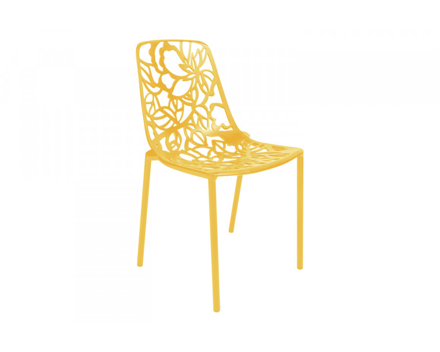 LeisureMod Devon Modern Flower Design Outdoor Aluminum Dining Chair - Yellow