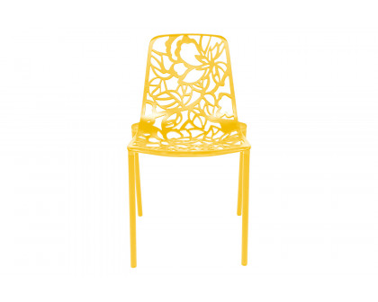 LeisureMod Devon Modern Flower Design Outdoor Aluminum Dining Chair - Yellow