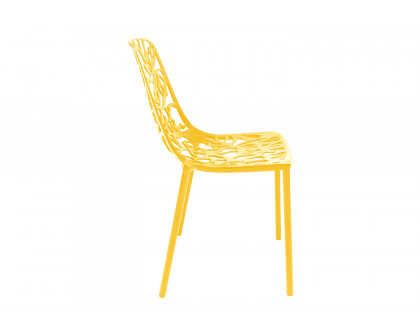 LeisureMod Devon Modern Flower Design Outdoor Aluminum Dining Chair - Yellow