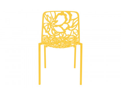 LeisureMod Devon Modern Flower Design Outdoor Aluminum Dining Chair - Yellow