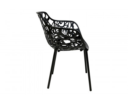 LeisureMod Devon Modern Flower Design Outdoor Aluminum Dining Armchair - Black