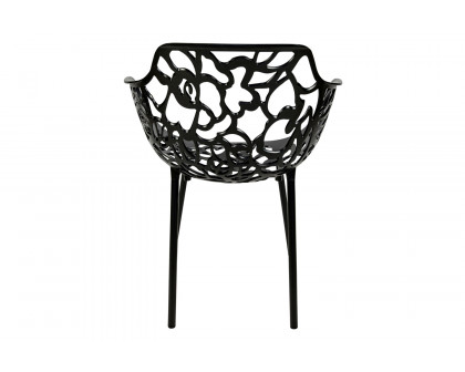 LeisureMod Devon Modern Flower Design Outdoor Aluminum Dining Armchair - Black