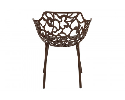 LeisureMod Devon Modern Flower Design Outdoor Aluminum Dining Armchair - Brown