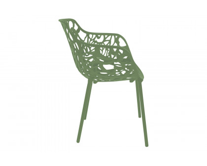 LeisureMod Devon Modern Flower Design Outdoor Aluminum Dining Armchair - Khaki Green