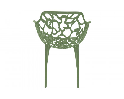 LeisureMod Devon Modern Flower Design Outdoor Aluminum Dining Armchair - Khaki Green