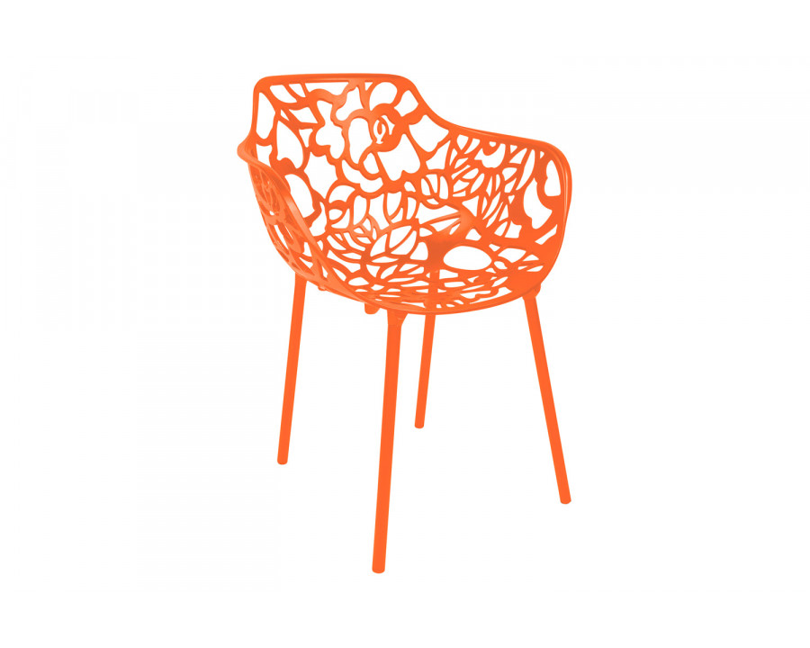 LeisureMod Devon Modern Flower Design Outdoor Aluminum Dining Armchair - Orange