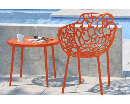 LeisureMod Devon Modern Flower Design Outdoor Aluminum Dining Armchair - Orange