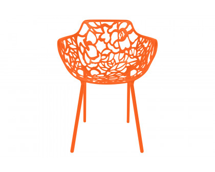 LeisureMod Devon Modern Flower Design Outdoor Aluminum Dining Armchair - Orange