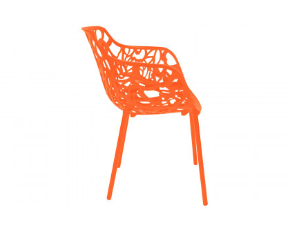 LeisureMod Devon Modern Flower Design Outdoor Aluminum Dining Armchair - Orange